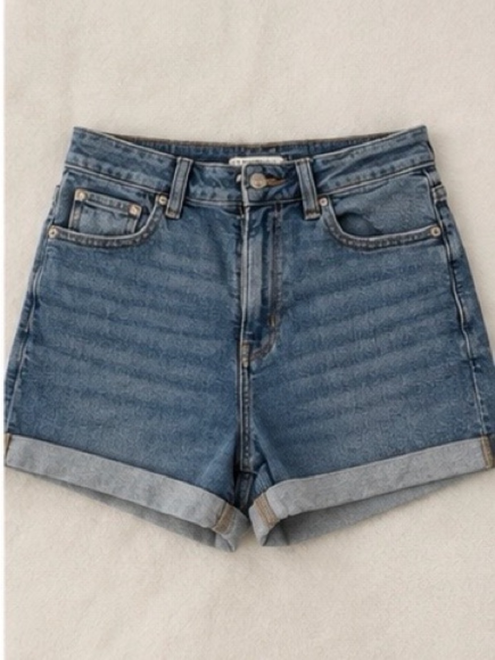 American Eagle Outfitters High-Rise Cuffed Denim Shorts — Blue